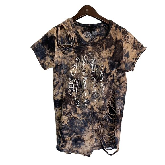 Affliction T Shirt Women's Small Acid Wash Metallic Graphic Distressed Edgy Emo - Picture 1 of 6